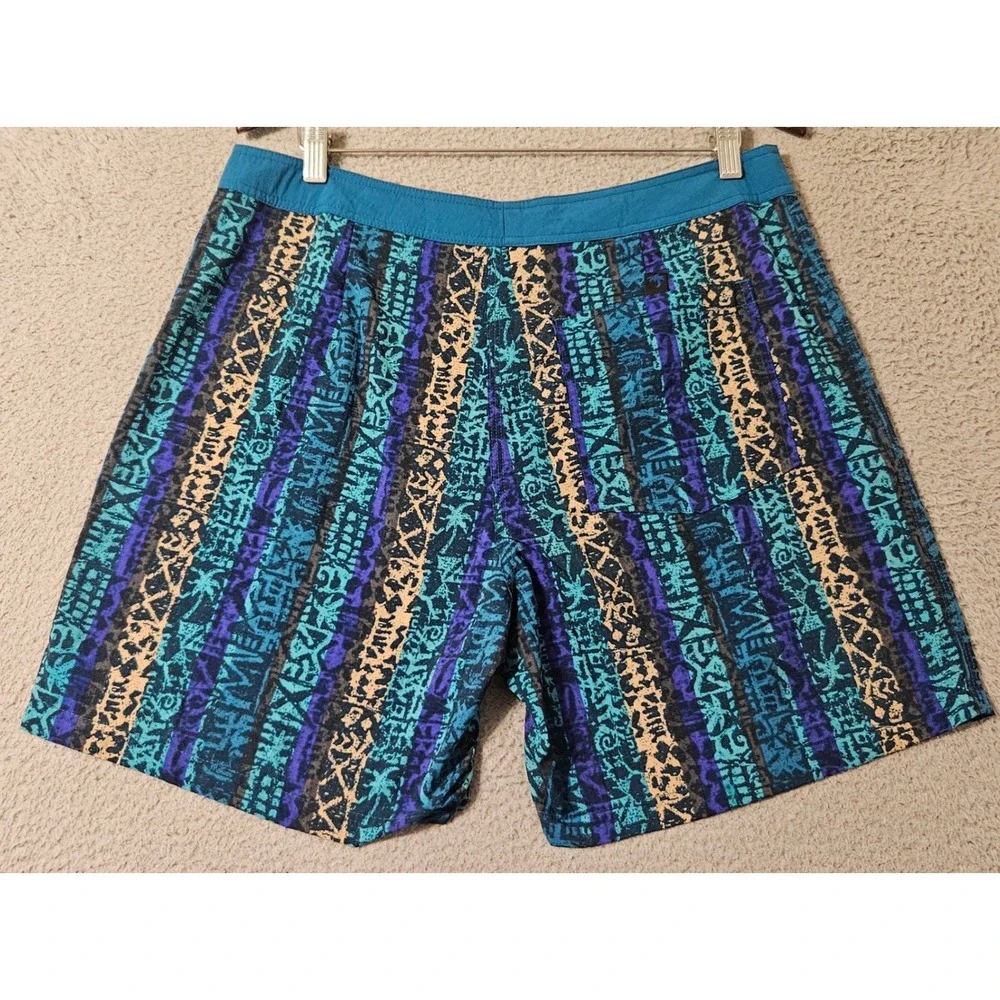 Vintage Local Motion Hawaii Board Shorts Mens Sz 34 Tribal Surf Trunks Nylon 90s